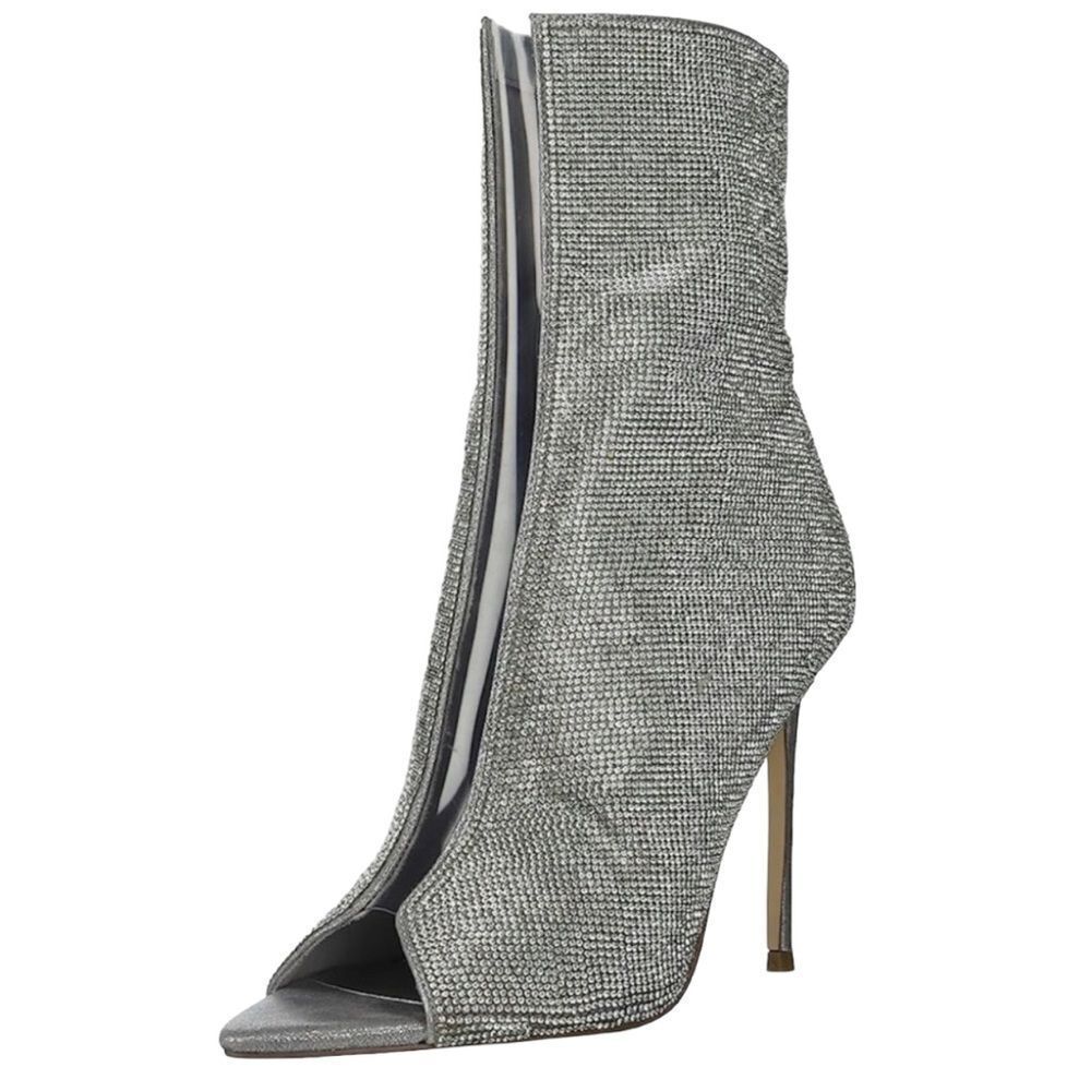 Steve Madden Finley Glass Crystal Peep Toe Bootie Stiletto Heel